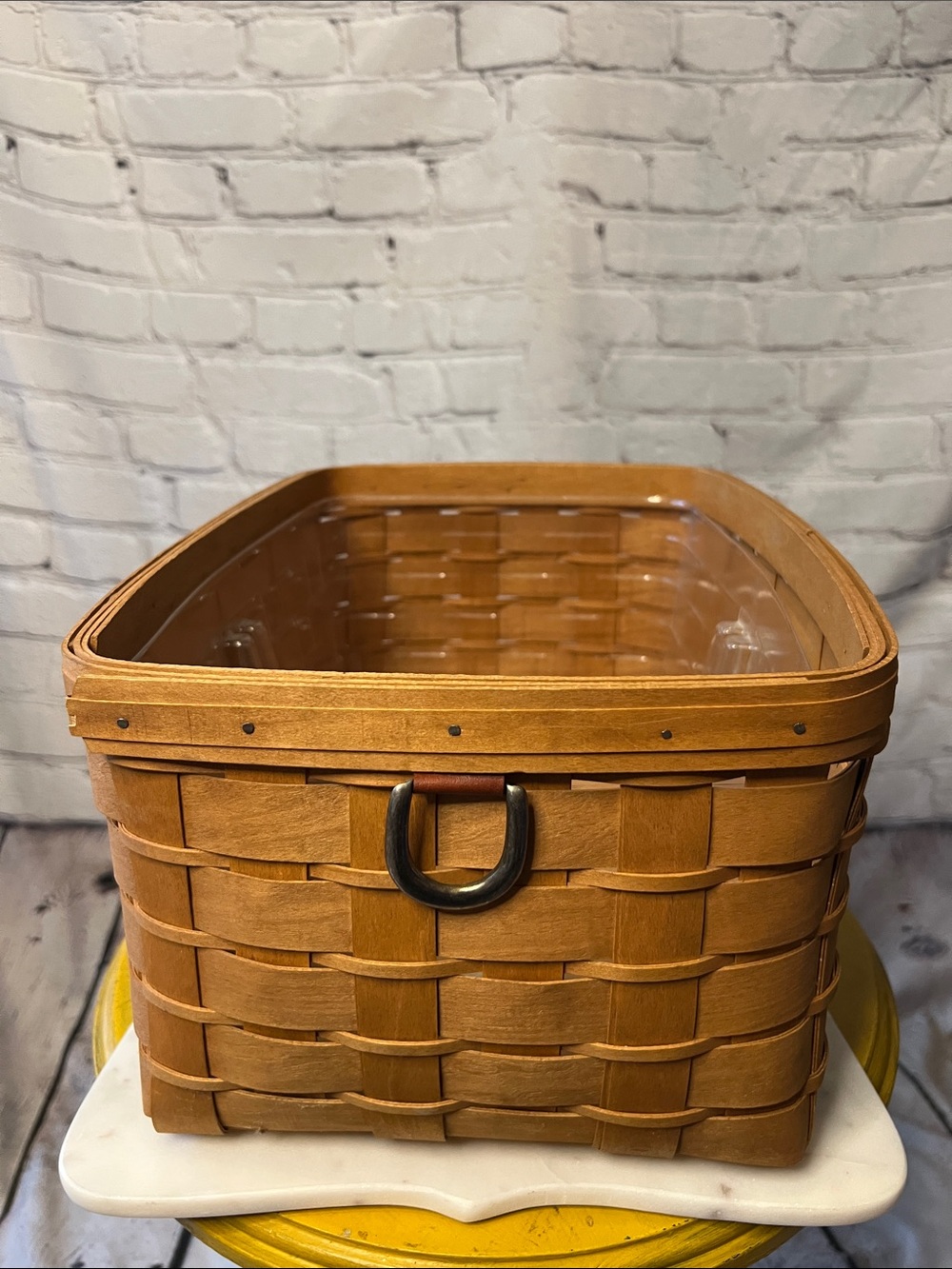 Longaberger 2008 Handwoven large Basket Plastic Protector Liner D-Ring Vintage